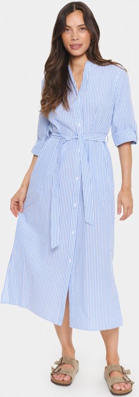 Jurk - HaddaSZ - Blauw/Wit - Overhemdjurk - Regular Fit