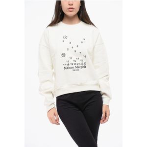MM1 MM10 Sweatshirt met ronde hals en maxi-borduursel op de voorkant in wit