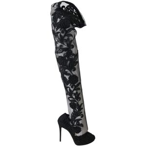 Dolce & Gabbana Dames Laarzen Met Geborduurde Sokken, Zwart - Maat 36