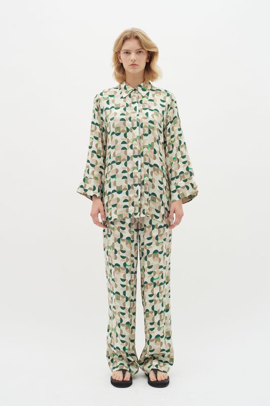 Casual Broek - Geometrisch Groen - Straight Fit