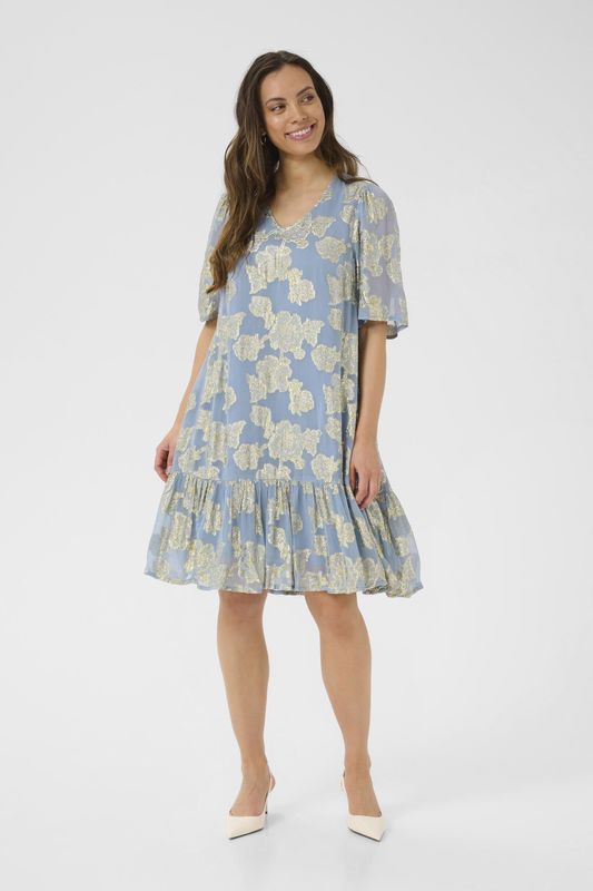 CULTURE Jurk 'Floi'  hemelsblauw / goud