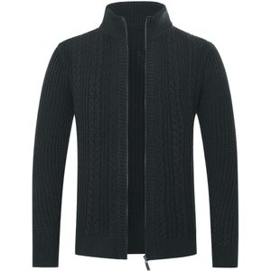 Heren Vest met Rits Vest Grof Gebreid met Opstaande Kraag Zwart