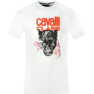 Cavalli Class Lightning Panther Design White T-Shirt - Maat XL