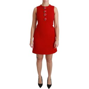 Dolce & Gabbana Rode Wollen Rozen Shift Mini Jurk Voor Dames - Maat XS