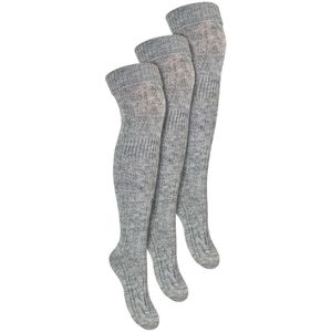 Steven - Dames 3 Paar Over Knie Wol Sokken | Multipack Dames Lange Sokken - Grijs - Maat 40 - 42