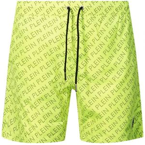 Philipp Plein Repetitive Logo Fluorescent Yellow Swim Shorts