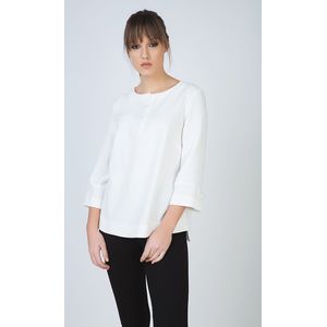 Top - Crêpe - Ecru - ¾ Mouw - Knoopdetail