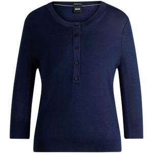 Boss Dames Fiblure Henley Trui Top (Donkerblauw)