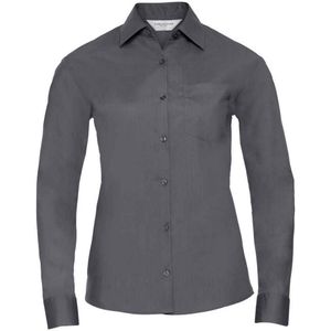 Russell Collection Dames/Dames Poplin Easy-Care Formeel Overhemd Met Lange Mouwen (Konvooi Grijs)