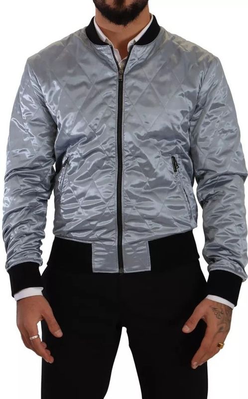 Gequiltede Satijnen Bomberjack Zilver