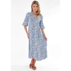 Midi-jurk met blauwe bloemenprint in viscose
