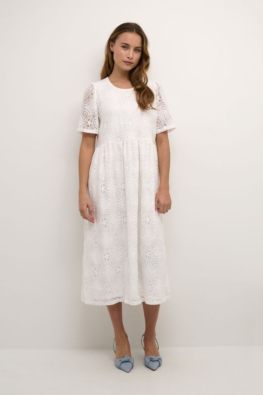 Jurk - Feminine Spring Gardenia - Wit - Midi Lengte - Korte Mouwen