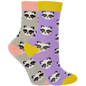 Set van 2 sokken met dierenprint voor meisjes | Miss Sparrow | Casual grappig patroon crew bamboe sokken | Grappige nieuwe sokken voor kinderen - Panda