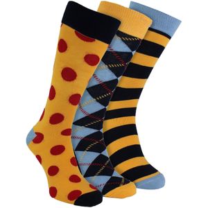 HS by Happy Socks - Heren 3-pack vrolijke novelty dresssokken - Vlek (Marineblauw)