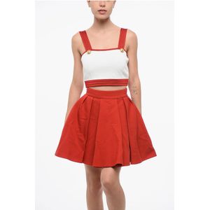 Gebreide crop top met logoknopen in Bianco, Rosso