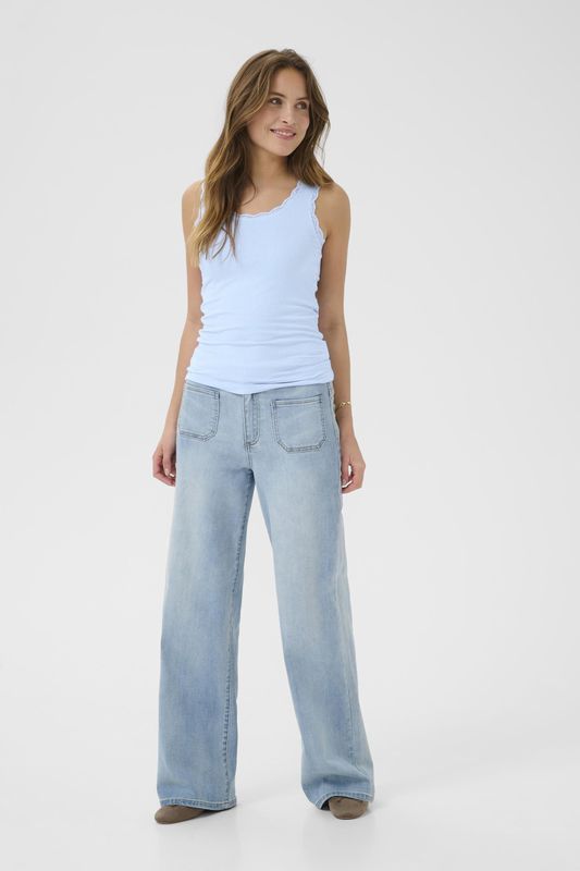 Jersey Top - Lichtblauw - KAomi - Slim Fit - Dames