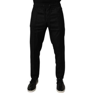 Dolce & Gabbana - Broeken - Zwart - Luxueuze Wollen Joggingbroek met Logo