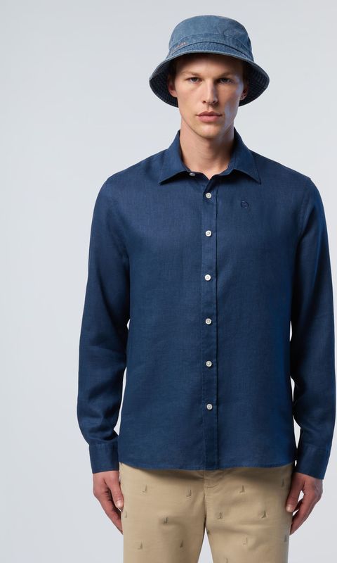 North Sails - Lange Mouwen Shirt - Blauw - Linnen - Heren