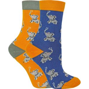 2 Paar Bamboe Sokken Jongens | Mr Heron | Sokken met dierenpatroon voor kinderen | Sokken met nieuw ontwerp - Olifanten