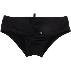 Dsquared2 - Badkleding - Blauw - Zwarte Polyamide Zwembroek met Oranje Logo Print