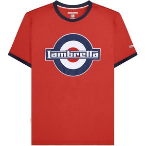 Lambretta heren SS25 Ringer Logo T-Shirt (Rood/Navy)