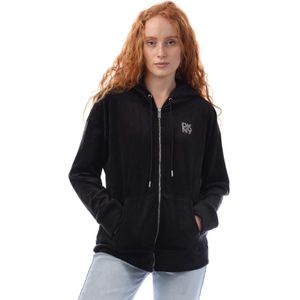 DKNY Dames/Dames Hoodie met Bergkristallen Velours Logo Full Zip (Zwart)