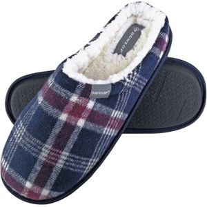 Dunlop - Heren Warm Pluche Fleece Gevoerde Instap Slippers met Geruit Patroon