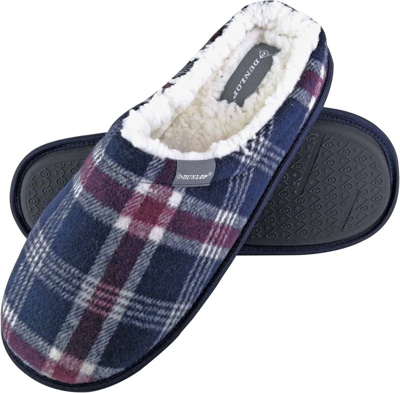 Dunlop - Heren Warm Pluche Fleece Gevoerde Instap Slippers met Geruit Patroon