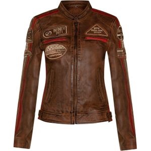 Dames - Lederen Bikerjack - Agadir - Met Geborduurde Vintage Badges