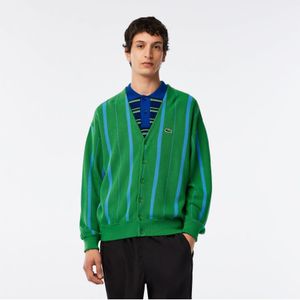 Men's Lacoste V-Neck Organic Cotton Cardigan In Green - Maat 3XL