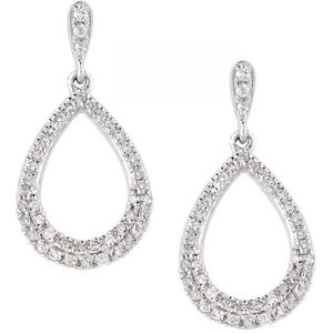 9ct witgouden diamanten oorbellen in druppelvormig ontwerp