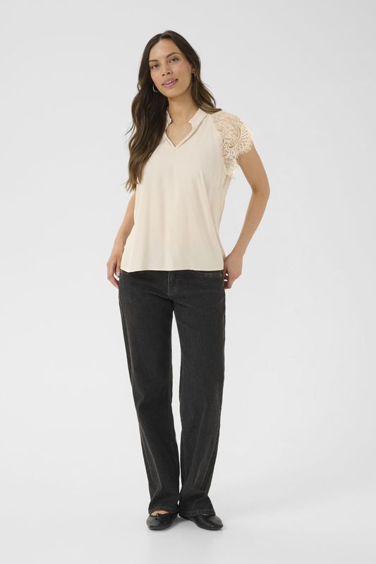 Blouse met korte mouwen CRNola Straight fit beige