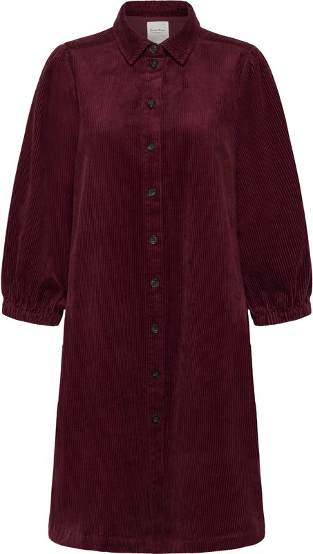 Jurk - EleinaPW - Bordo - Relaxed Fit - Corduroy Overhemdjurk