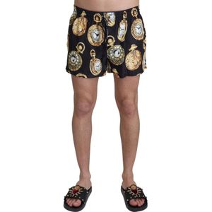 Dolce & Gabbana Mannen Zwart Goud Horloge Strandkleding Shorts Zwemshorts