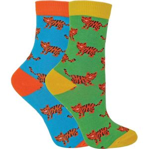 2 Paar Bamboe Sokken Jongens | Mr Heron | Sokken met dierenpatroon voor kinderen | Sokken met nieuw ontwerp - Tijger