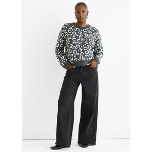 Grijze trui met dierenprint en losse pasvorm