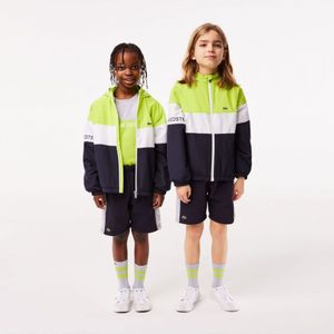 Boy's Lacoste Recycled Polyester Hooded Jacket in Navy-White