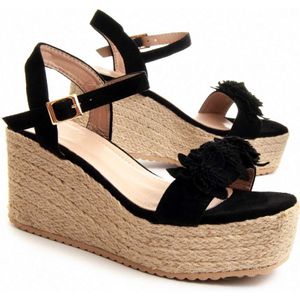 Montevita Sparto Wedge Sandal New3 in bloemen zwart