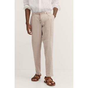 Pantalon - Beige - Katoen-Linnen-Mix - Tapered Fit