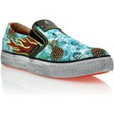 Mocassins - Flame - Katoenen Canvas Slip-ons - Ananasprint - Leren Inzetstukken