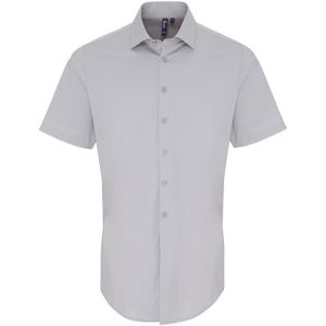Premier Heren Poplin Stretch Overhemd met Korte Mouwen (Zilver)