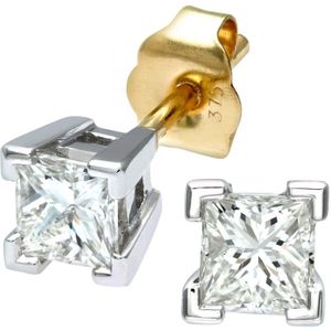 Dames 9ct geel- en witgoud 0,50 ct Princess Cut Diamond Solitare-oorbellen