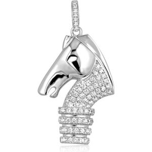Swarovski - Zilveren oorbellen met een hanger van het schaakstuk Paard met 76 witte Swarovski-zirkoniakristallen.