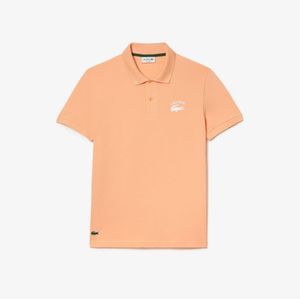 Men's Lacoste Regular Fit Branded Stretch Cotton Polo Shirt in Peach