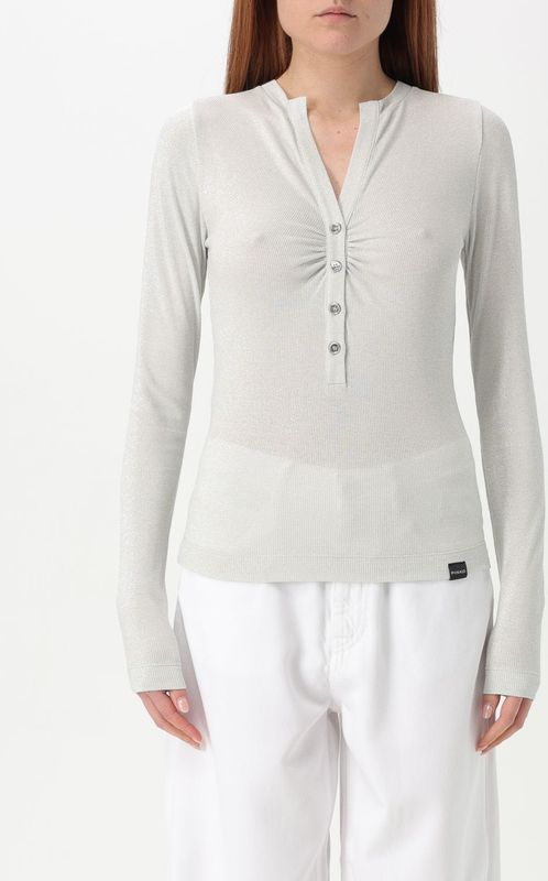 Metallic Knit VNeck Top - Zilver - Sweater