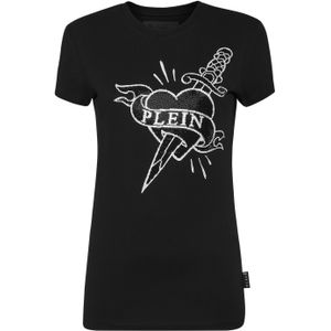Philipp Plein - T-Shirt Pure Round Neck SS Strass Love - Zwart - Dames - Katoen