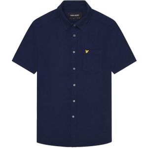 Lyle & Scott Heren basketweave shirt met korte mouwen (Marine)