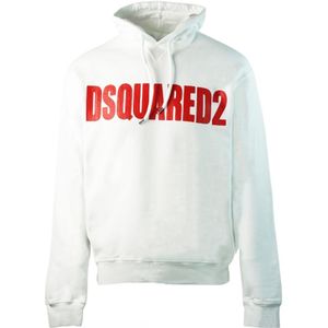 Dsquared2 Nieuwe Dan Fit Witte Hoodie Met Groot Logo - Maat S