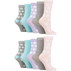 Wildfeet - 10 Paar Dames Bamboe Crewsokken - Jacquard Sokken - Bloemen Pastel