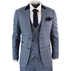 Heren - 3-delig - Blauwgrijs - Visgraat Geruit Pak